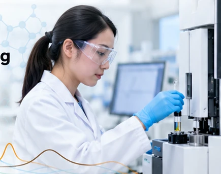 Ilustrasi analis bekerja dengan instrumen laboratorium